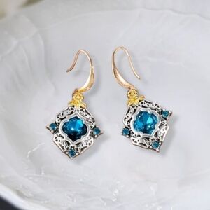 Elegant Blue Topaz Silver  Earrings Art Deco